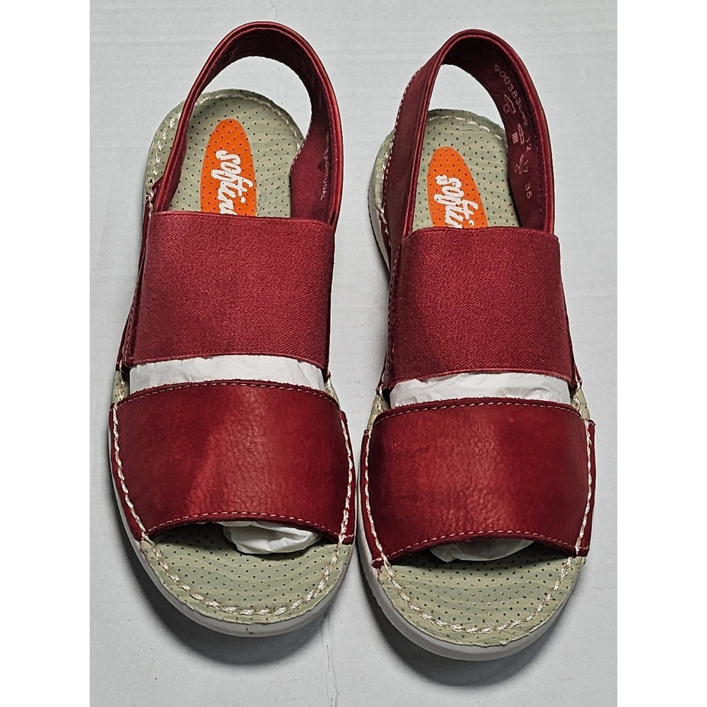 Softinos Red Leather‎ Slingback Sandals Washed LE Women's Size 35 EU 5 US New